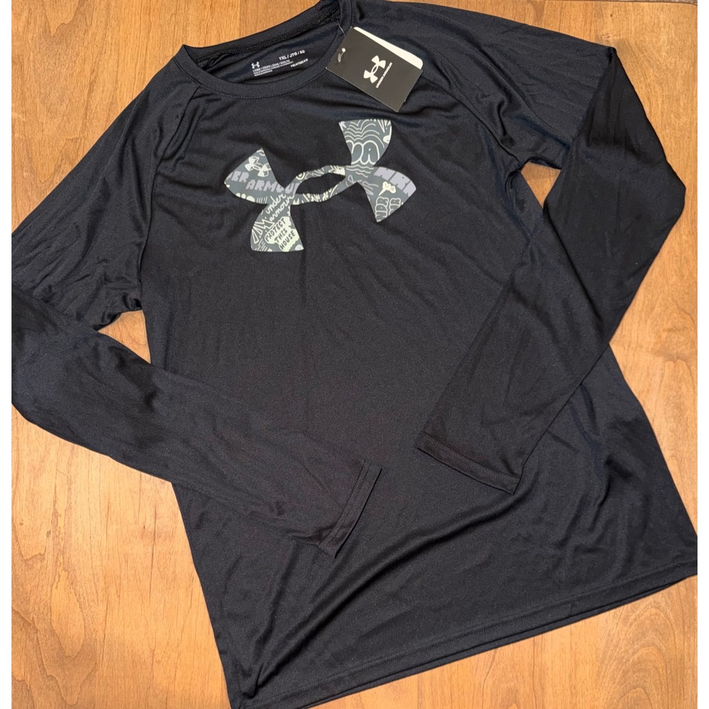 Under Armour Boys Black Long Sleeve Graphic Logo Shirt YXL NWT